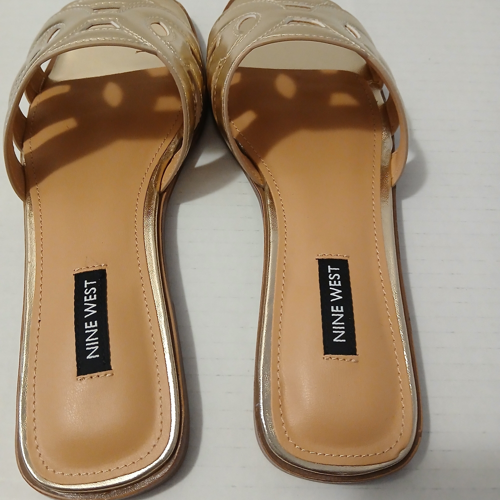 Nine West Women's Metallic Gold Slide Sandals - Picture 4 of 10